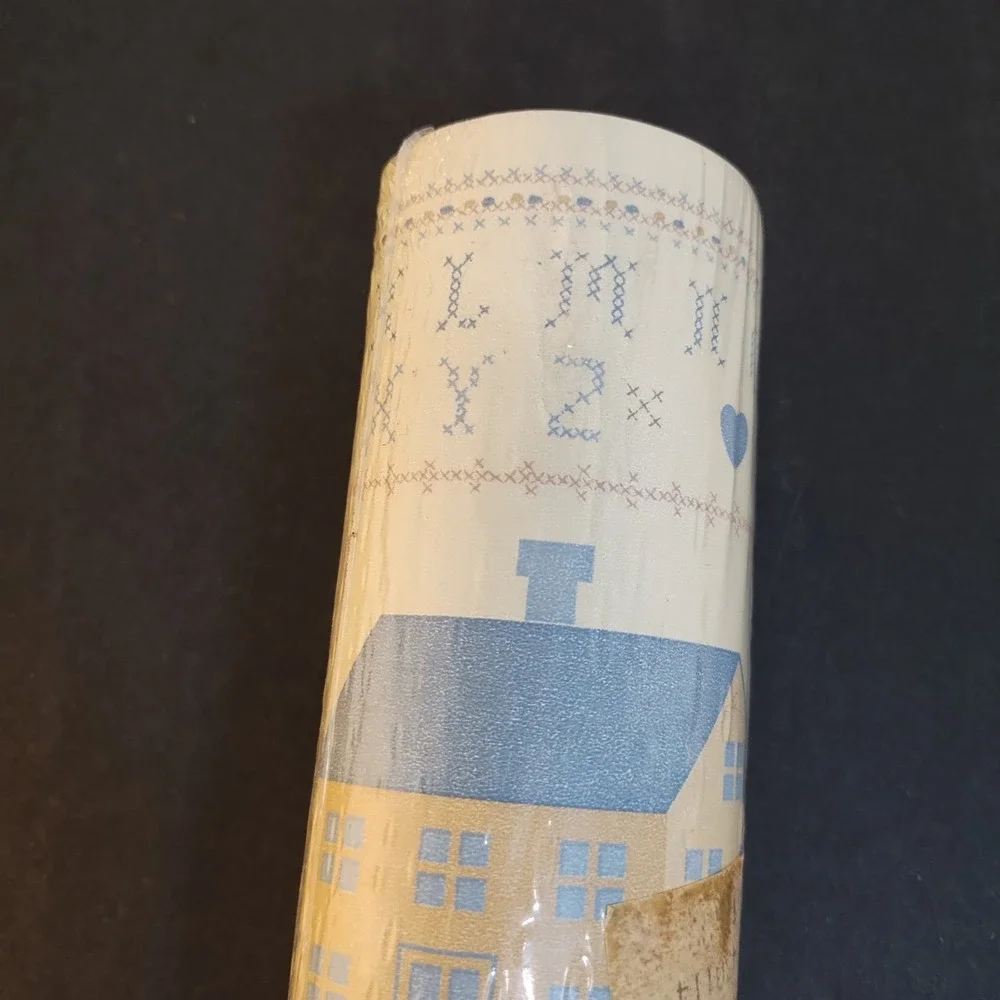 3 VTG Country Cottagecore Wallpaper Border Folk Art Cross Stitch House NEW 5 Yds
